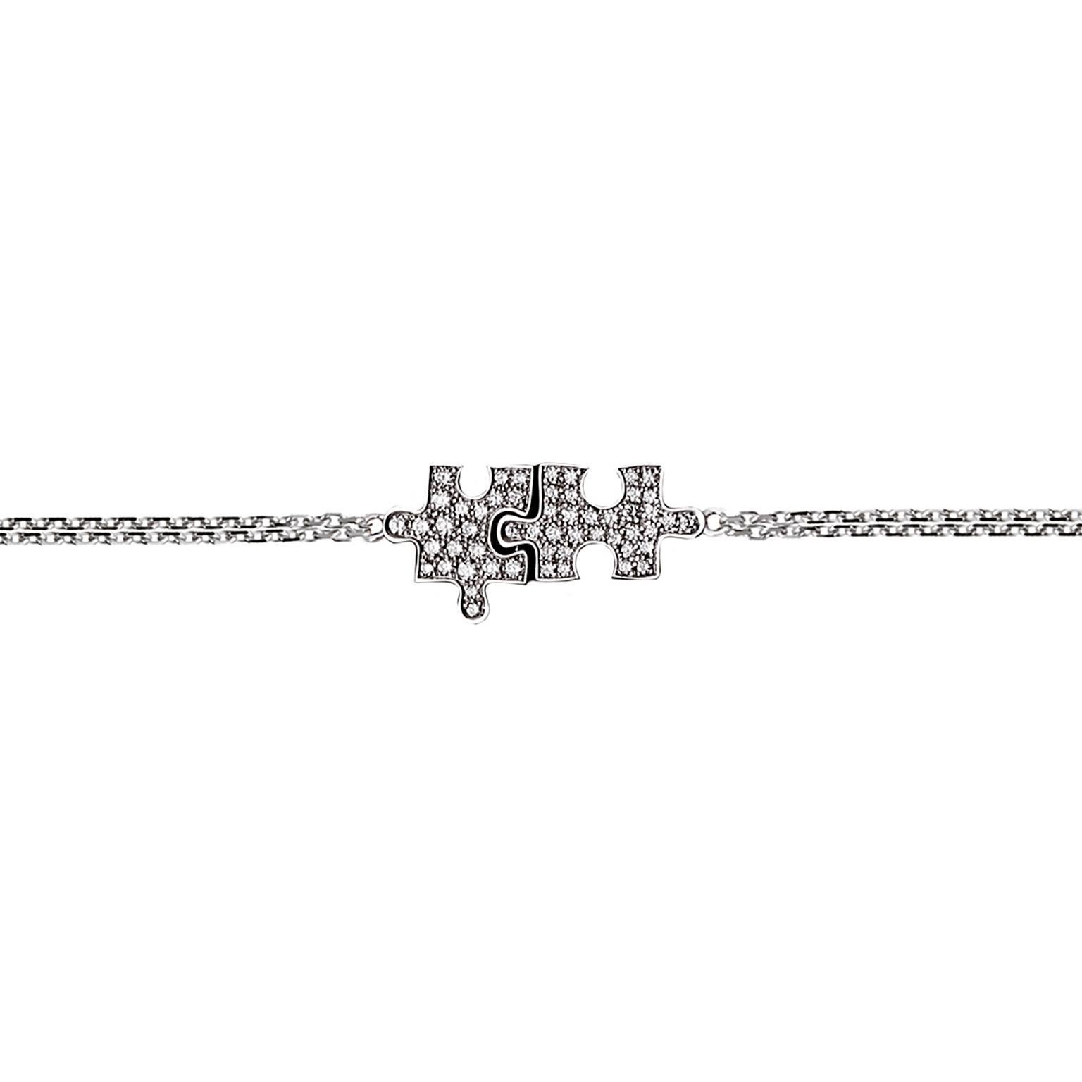 Akillis Puzzle Duo Bracelet 18 Karat White Gold Full Set White Diamonds For Sale