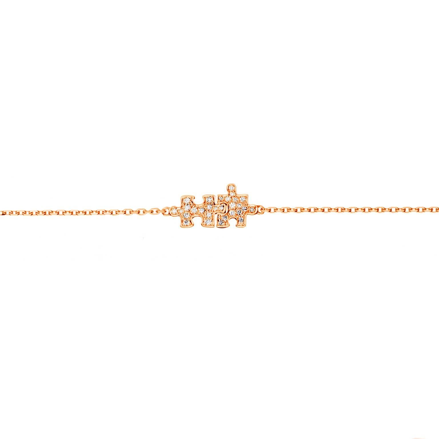 Akillis Mini Puzzle Duo Bracelet 18 Karat Rose Gold Full Set White Diamonds For Sale
