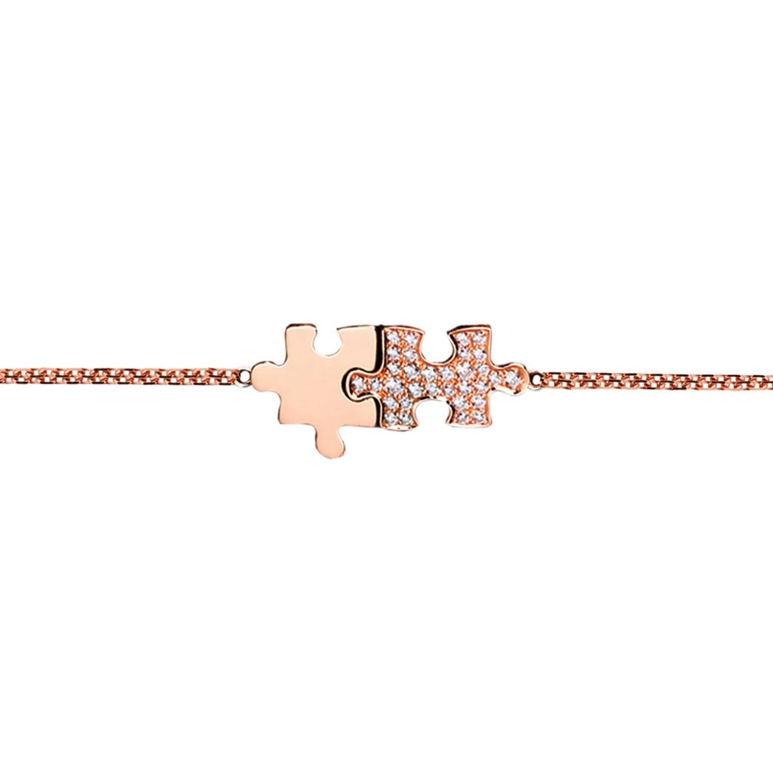 Akillis Puzzle Duo Bracelet 18 Karat Rose Gold Half-Set White Diamonds For Sale