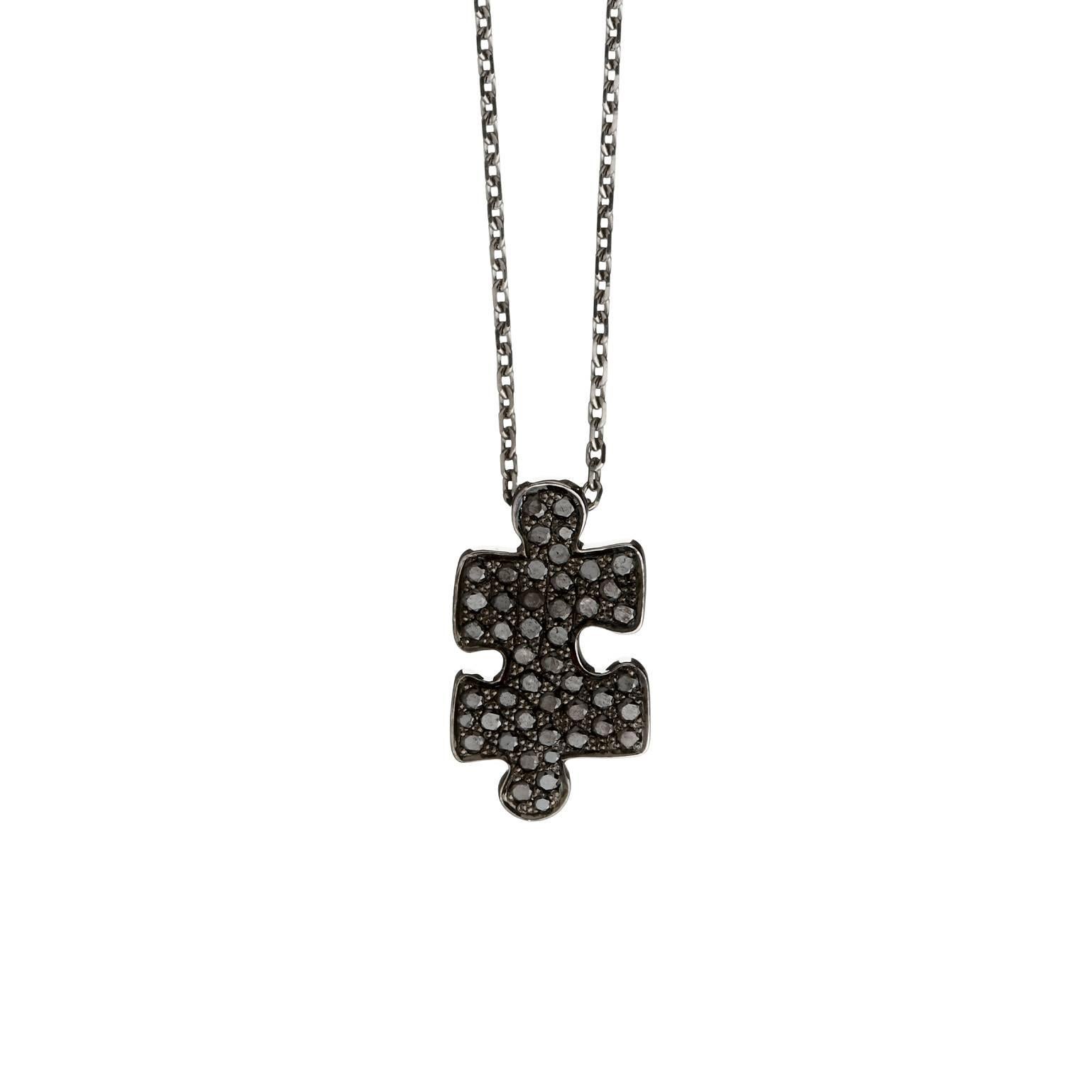 Akillis Puzzle Pendant 18 Karat White Gold Black Rhodium Plated Black Diamonds For Sale