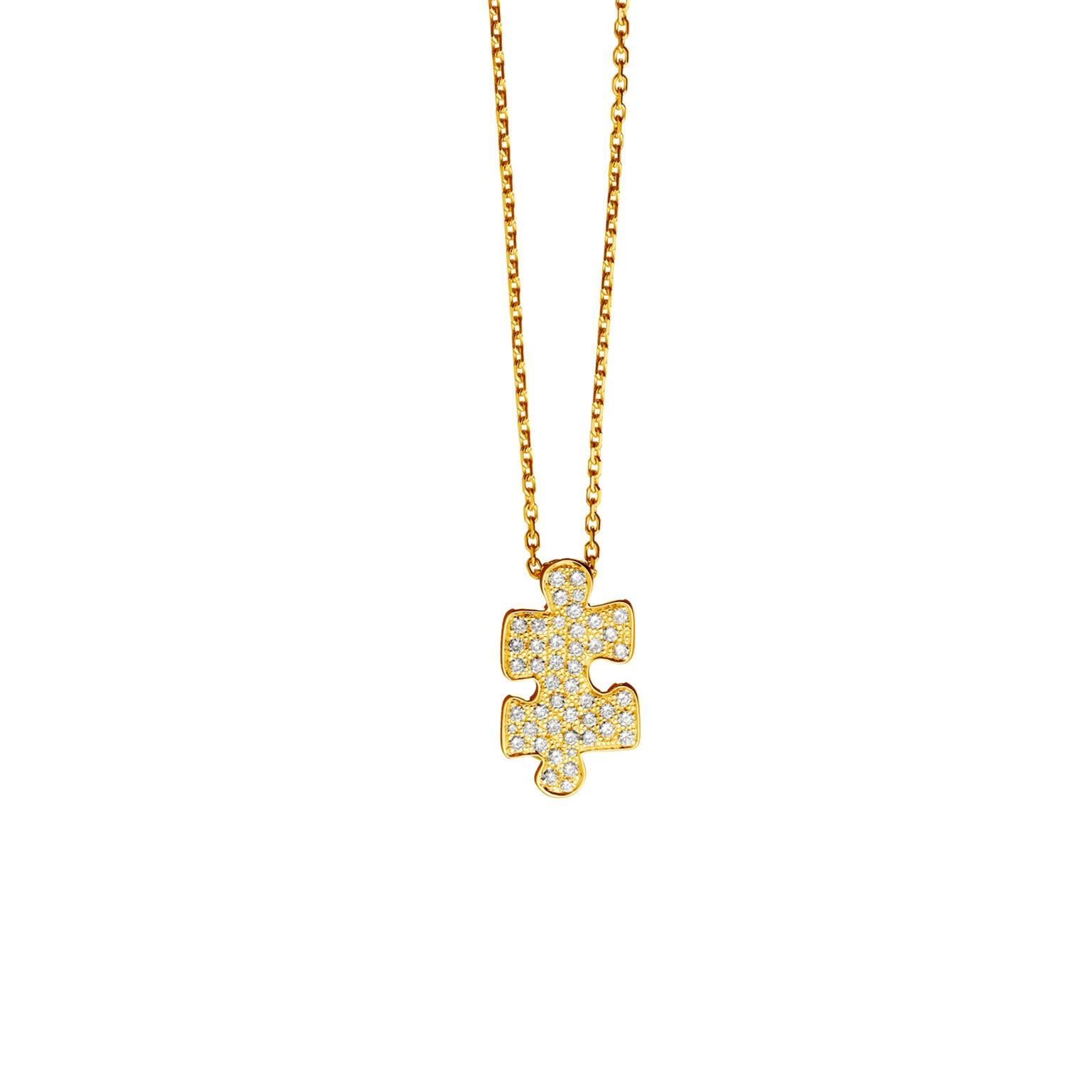 Akillis Mini Puzzle Pendant 18 Karat Yellow Gold White Diamonds For Sale