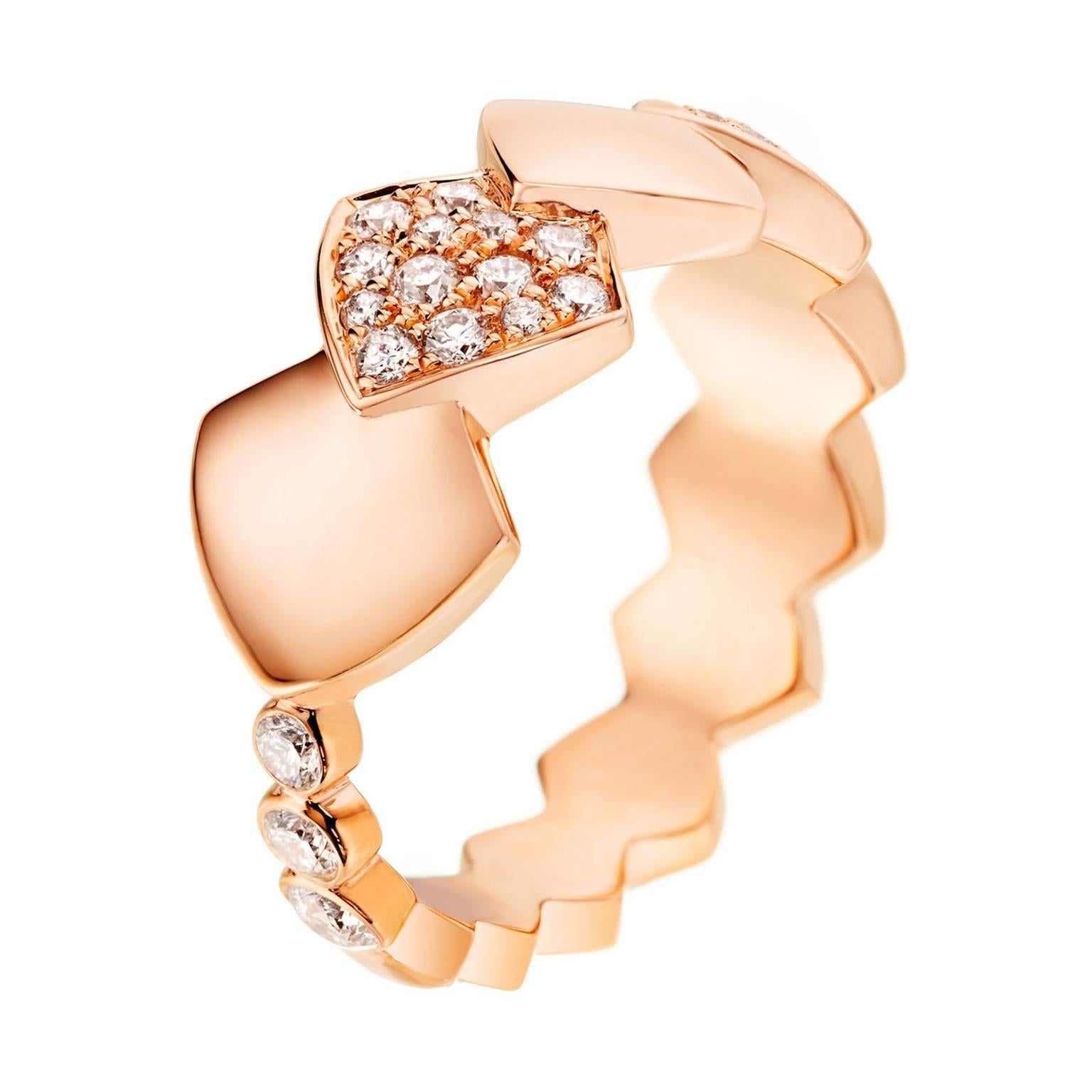 Akillis Python Tatou Ring 18 Karat Rose Gold Half-Set White Diamonds For Sale