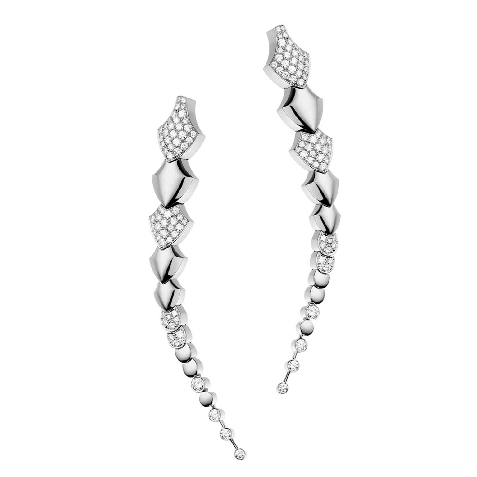 Akillis Python Pendant Earrings 18 Karat White Gold Half-Set White Diamonds For Sale