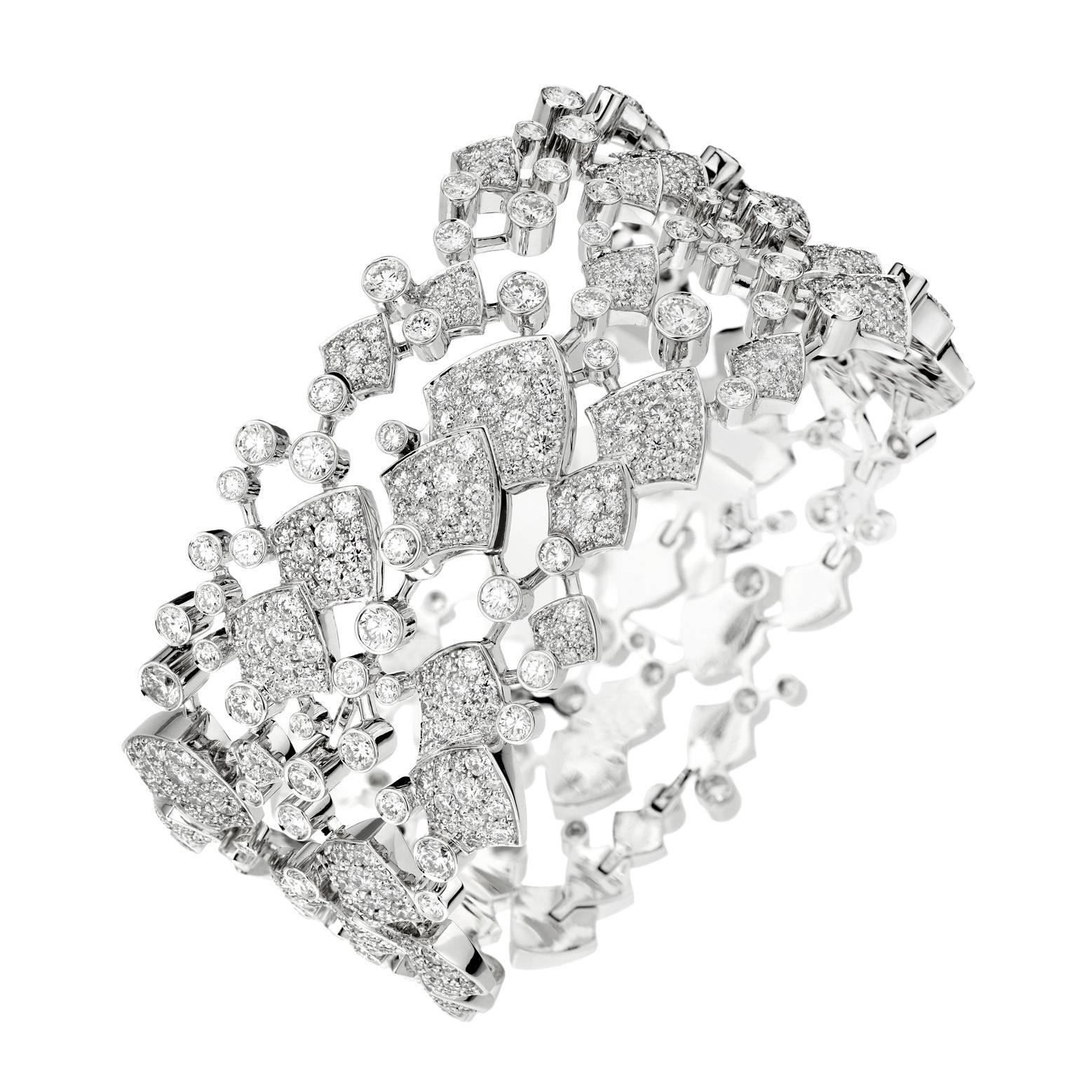 Akillis High Jewelry Python Three Ranges Bracelet 18 Karat Gold White Diamonds For Sale