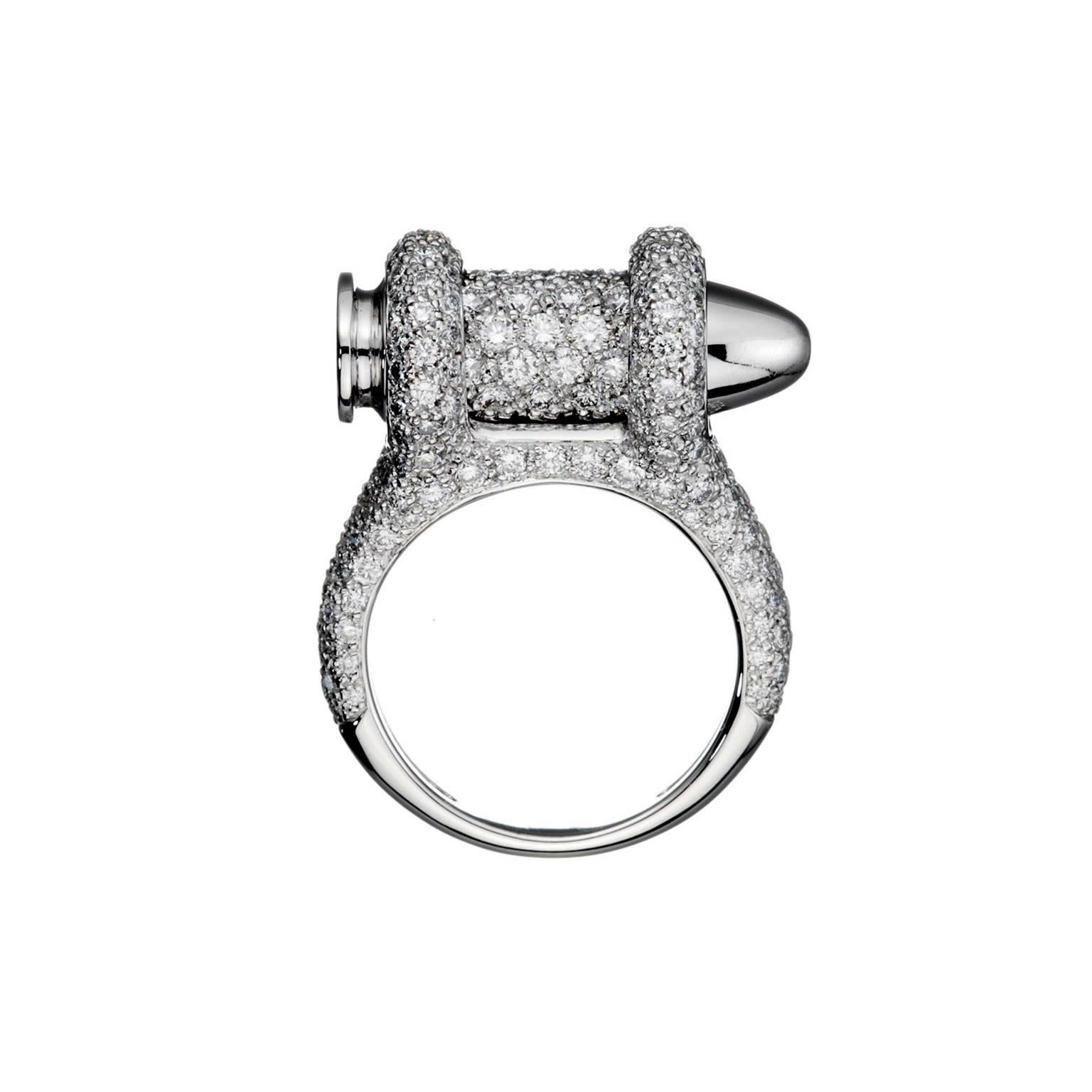 Akillis Bang Bang Bullet Ring 18 Karat White Gold White Diamonds For Sale