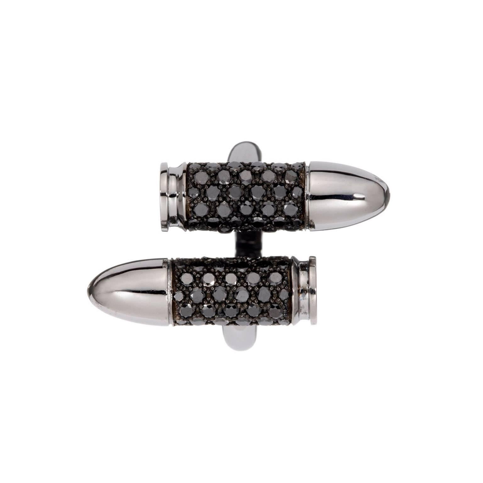 Akillis Bang Bang "Toi Et Moi" Bullet Ring 18 Karat White Gold Black Diamonds For Sale