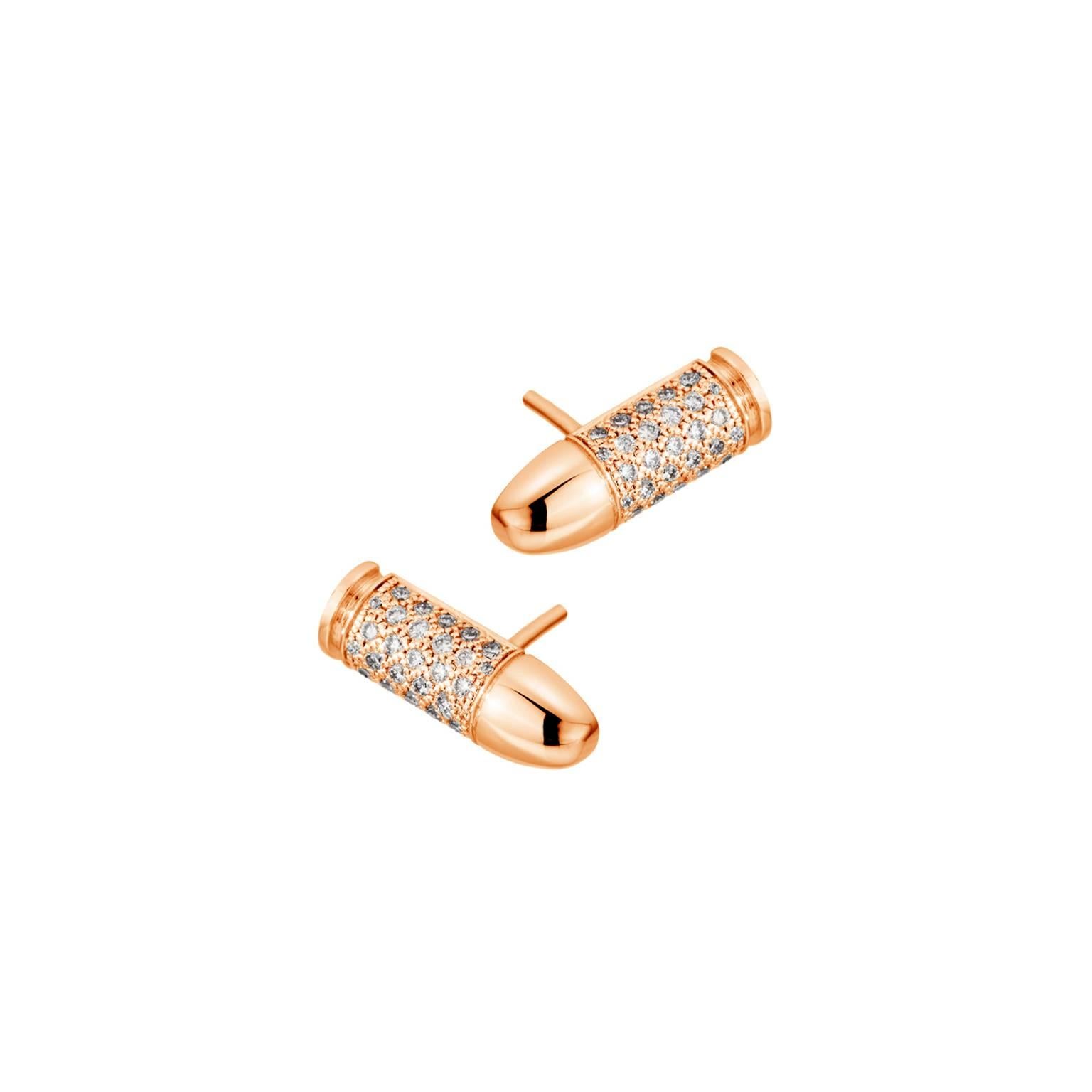 Akillis Mini Bang Bang Clip Earrings 18 Karat Rose Gold White Diamonds For Sale