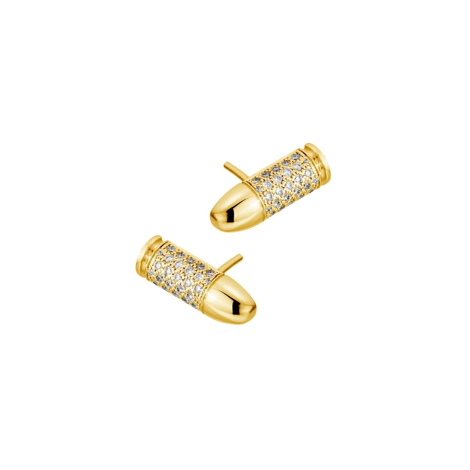 Akillis Mini Bang Bang Clip Earrings 18 Karat Yellow Gold White Diamonds For Sale