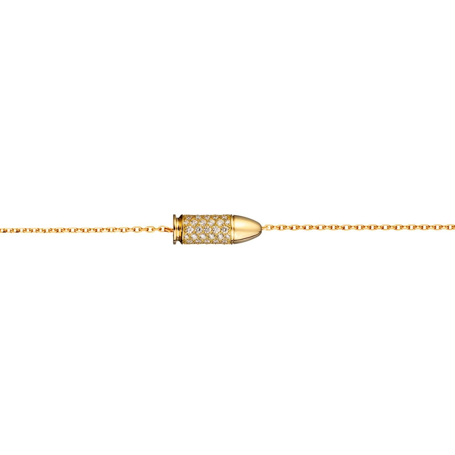 Akillis Mini Bang Bang Charm Bracelet 18 Karat Gold White Diamonds, Gold Chain For Sale