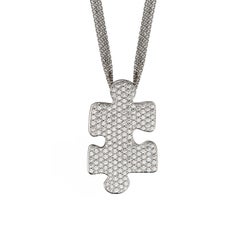 Akillis Puzzle Pendant 18 Karat White Gold White Diamonds Large Size Gold Chain