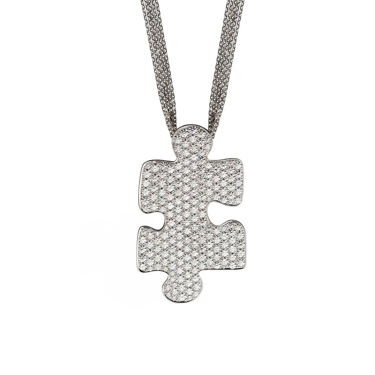 Akillis Puzzle Pendant 18 Karat White Gold White Diamonds Large Size