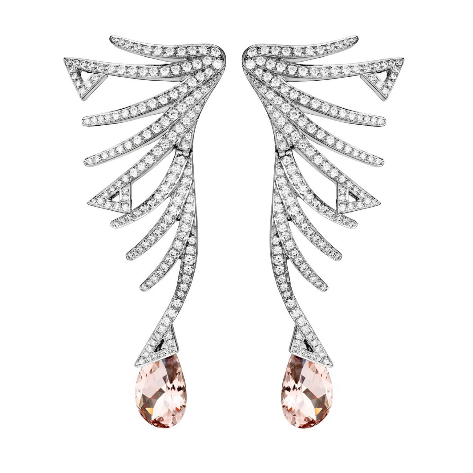 Akillis Cruella Earrings 18 Karat White Gold Morganite White Diamonds For Sale