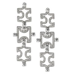 Akillis Puzzle Pendant Earrings 18 Karat White Gold White Diamonds