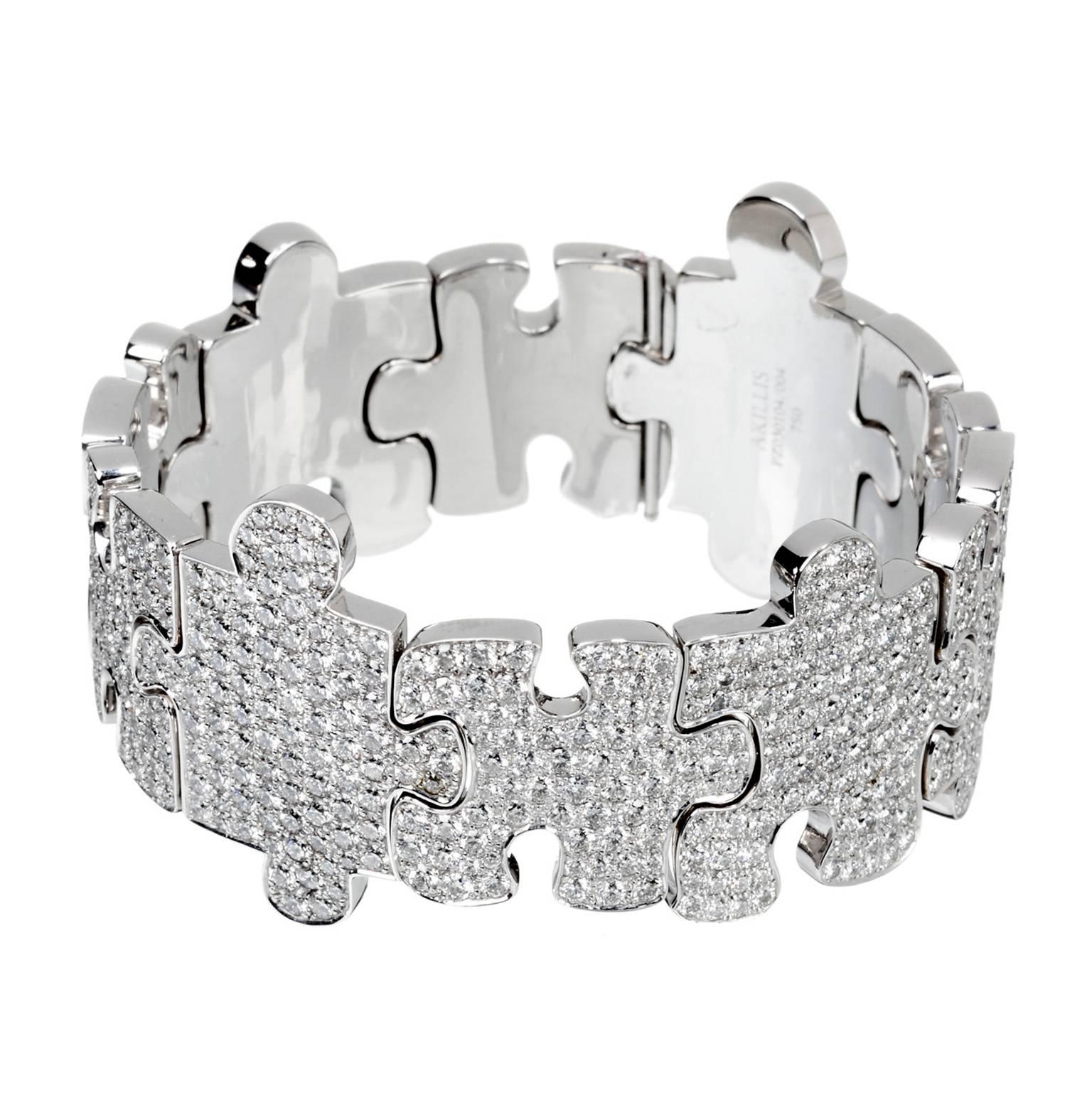 Akillis Puzzle Bracelet 18 Karat White Gold White Diamonds For Sale