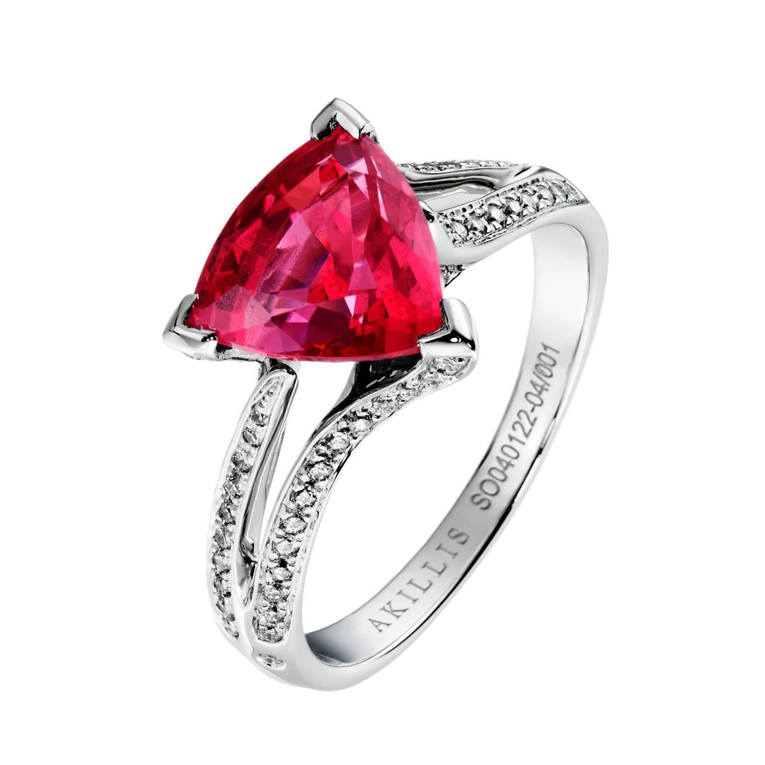 Akillis Bridal Engagement Ring 18 Karat White Gold Spinel White Diamonds For Sale