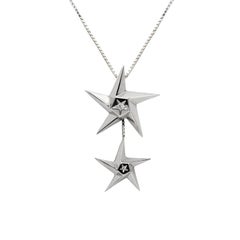 Daou Star Drop Diamond and White Gold Two-Star Graduated Pendant Drop Necklace