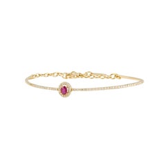 Daou Diamond and Ruby Yellow Gold Ellipse Delicate Bangle Bracelet