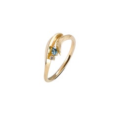 Daou Feather Ring, Art Nouveau Style in Gold, Diamond and Aquamarine