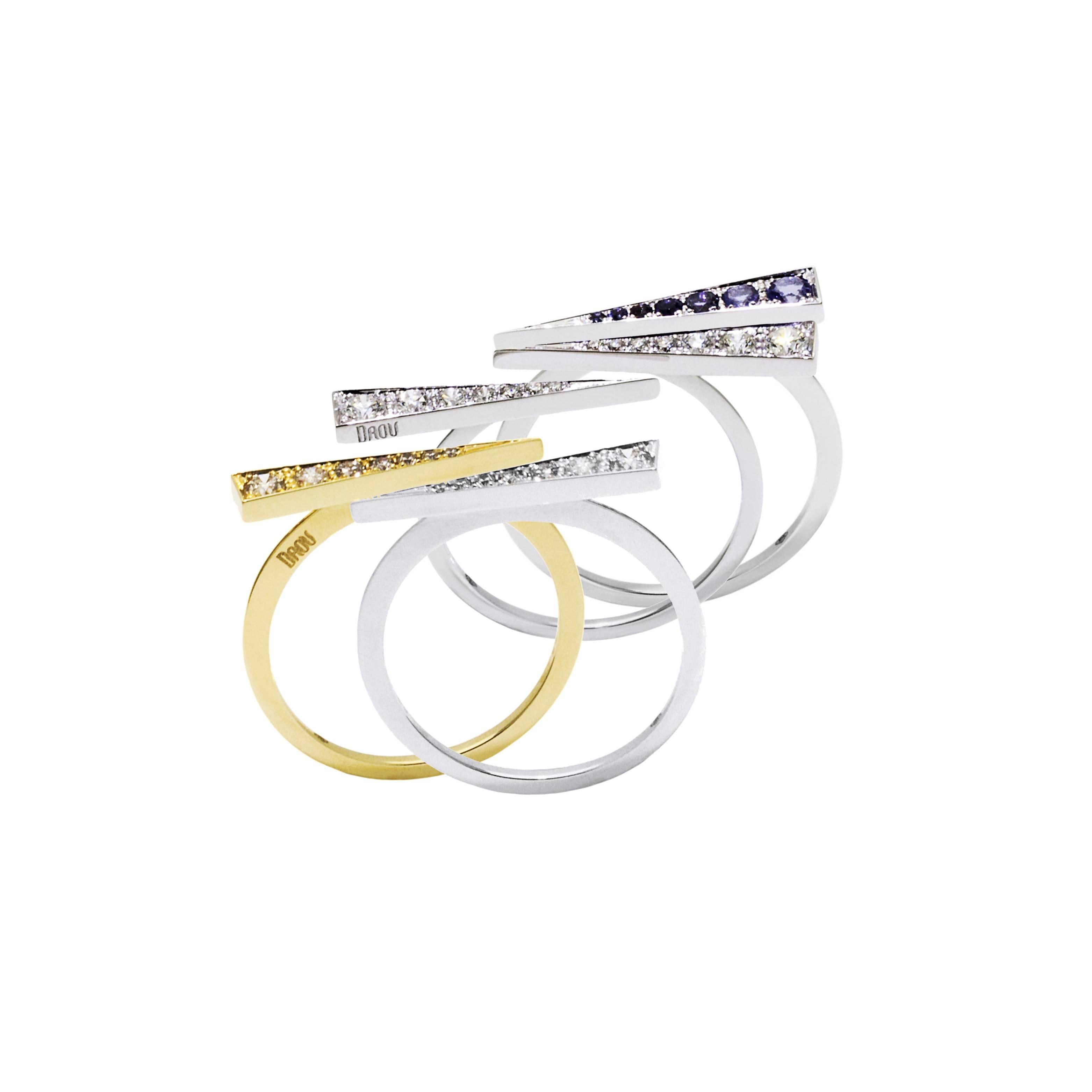 Women's or Men's Daou Spark Ring in Iolite and White Gold, Dynamic and Delicate Stacking Design For Sale