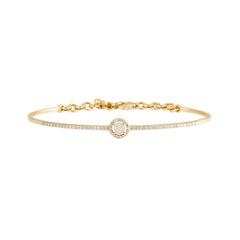 Daou Diamond and Opal Halo Orbit Yellow Gold Delicate Fine Bangle Bracelet