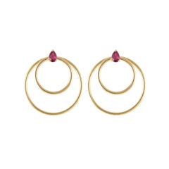 Daou Ruby Pear 18K Gold Convertible Double Orbit Hoops Earrings