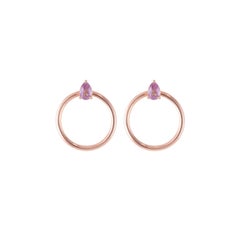 Daou 18K Pink Sapphire Pear and Rose Gold Orbit Convertible Double Hoop Earrings