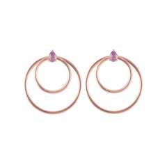 Daou 18K Pink Sapphire Pear and Rose Gold Orbit Convertible Double Hoop Earrings