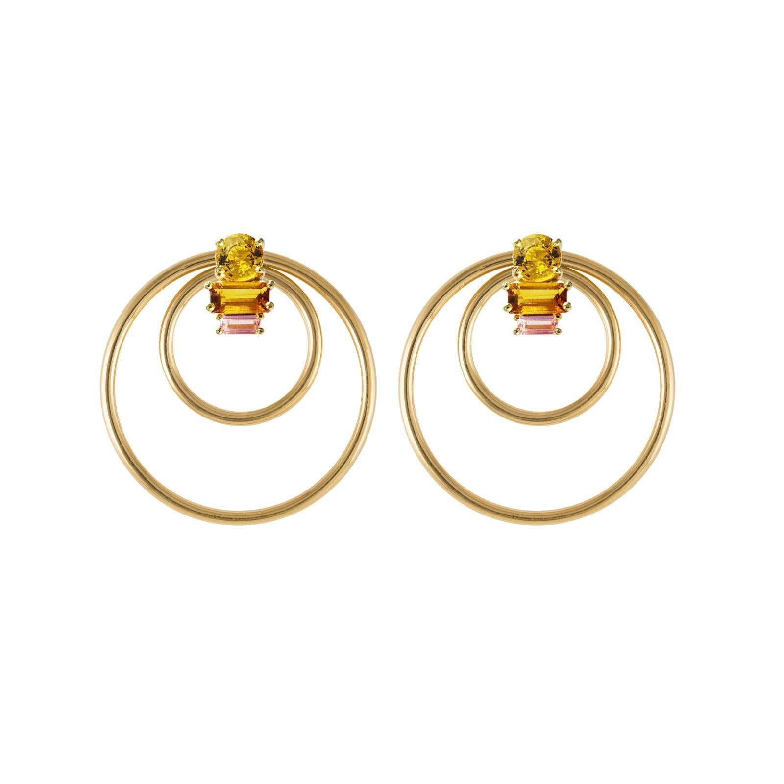 Round Cut Daou Yellow Gold Orbit Convertible Large Hoop Multiplier Earrings For Sale