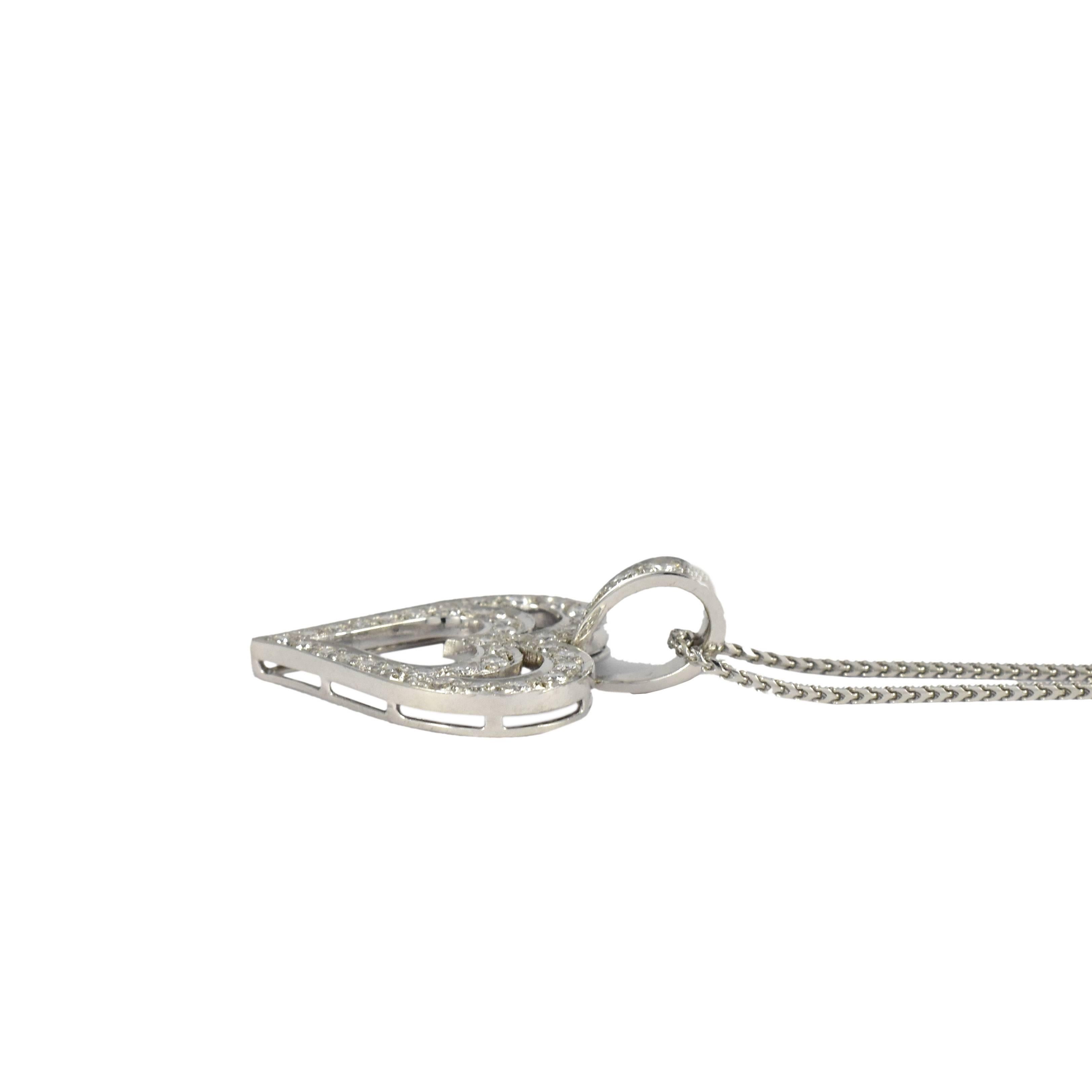 Daou Diamond 18K White Gold Heart in Heart Pendant Necklace In New Condition For Sale In London, EMEA - British Isles