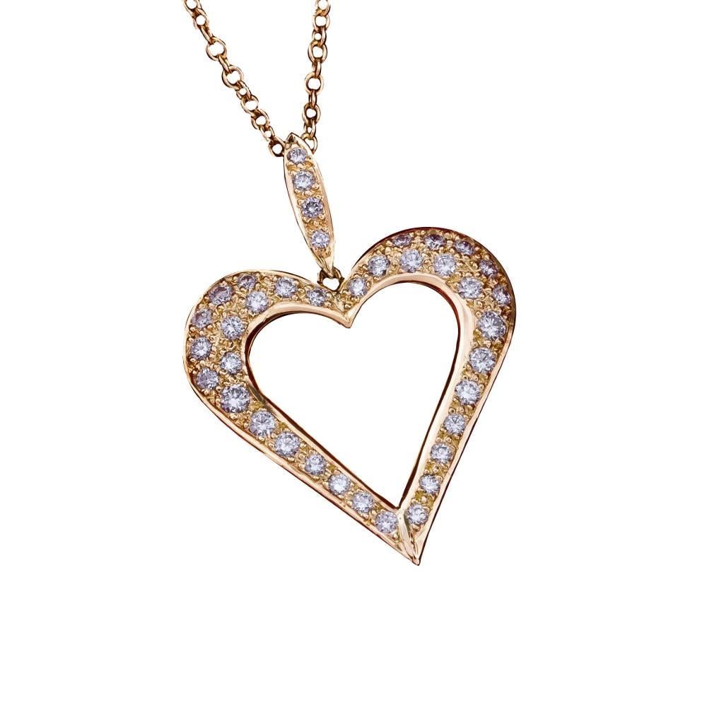 Daou Diamond and Yellow Gold Large Open Heart Pendant Necklace For Sale