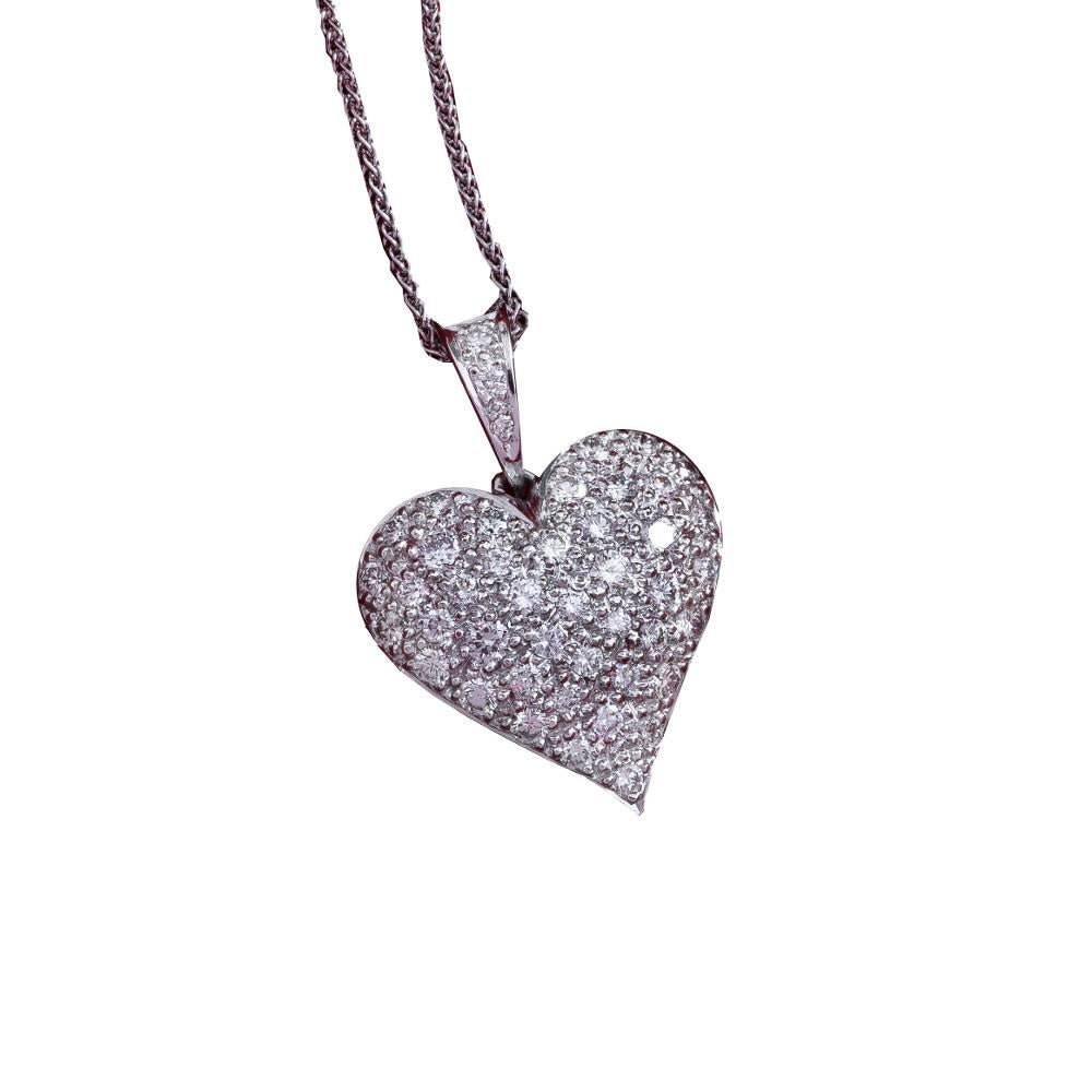 Daou Diamond 18K White Gold Full Heart Pendant Necklace For Sale