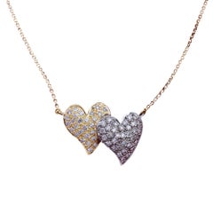 Daou Diamond White and Yellow Gold Touching Full Hearts Pendant Necklace