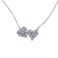Daou Diamond 18K White Gold Side by Side Hearts Pendant Necklace