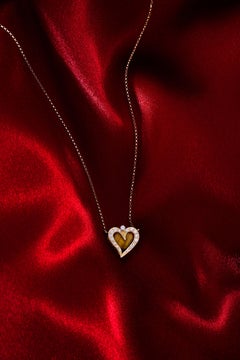 Daou Diamond Tigers Eye and 18K Yellow Gold Happy Little Heart Pendant Necklace