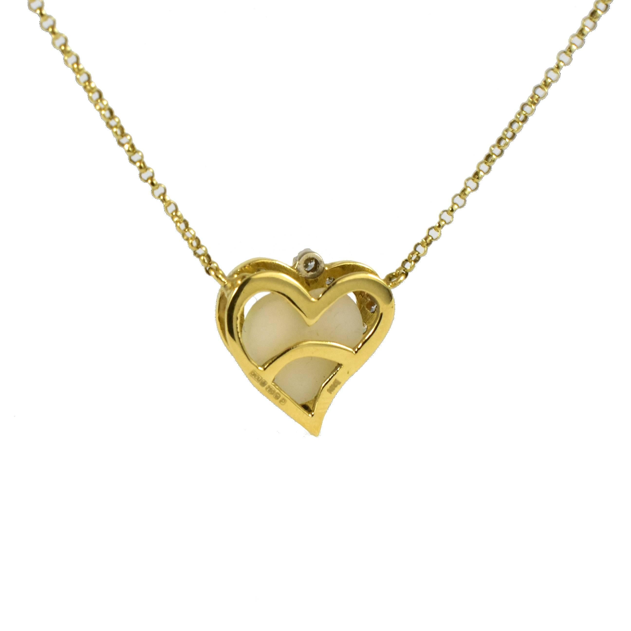 Contemporary Daou 18K Yellow Gold Handmade Modern Diamond Heart Pendant Opal Necklace   For Sale