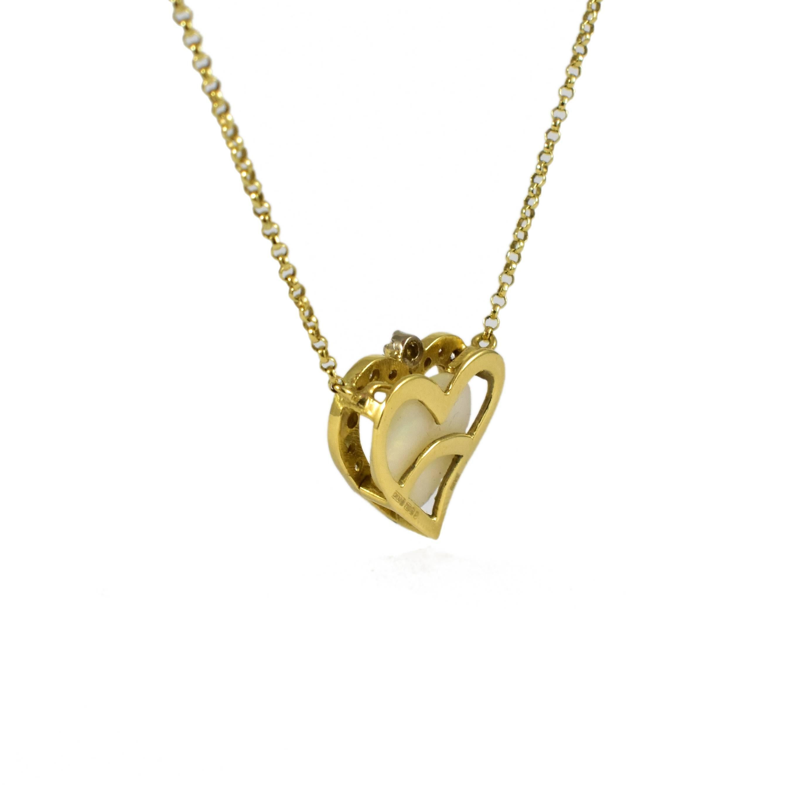 Daou 18K Yellow Gold Handmade Modern Diamond Heart Pendant Opal Necklace   In New Condition For Sale In London, EMEA - British Isles
