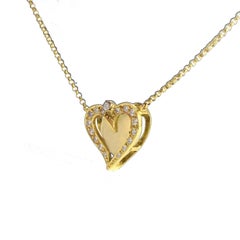 Daou 18K Yellow Gold Handmade Modern Diamond Heart Pendant Opal Necklace