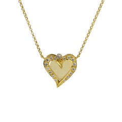 Daou 18K Yellow Gold Handmade Modern Diamond Heart Pendant Opal Necklace