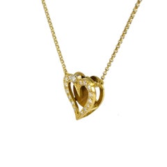Diamond Heart Pendant Necklace, Tigers Eye 18k Yellow Gold handmade Daou