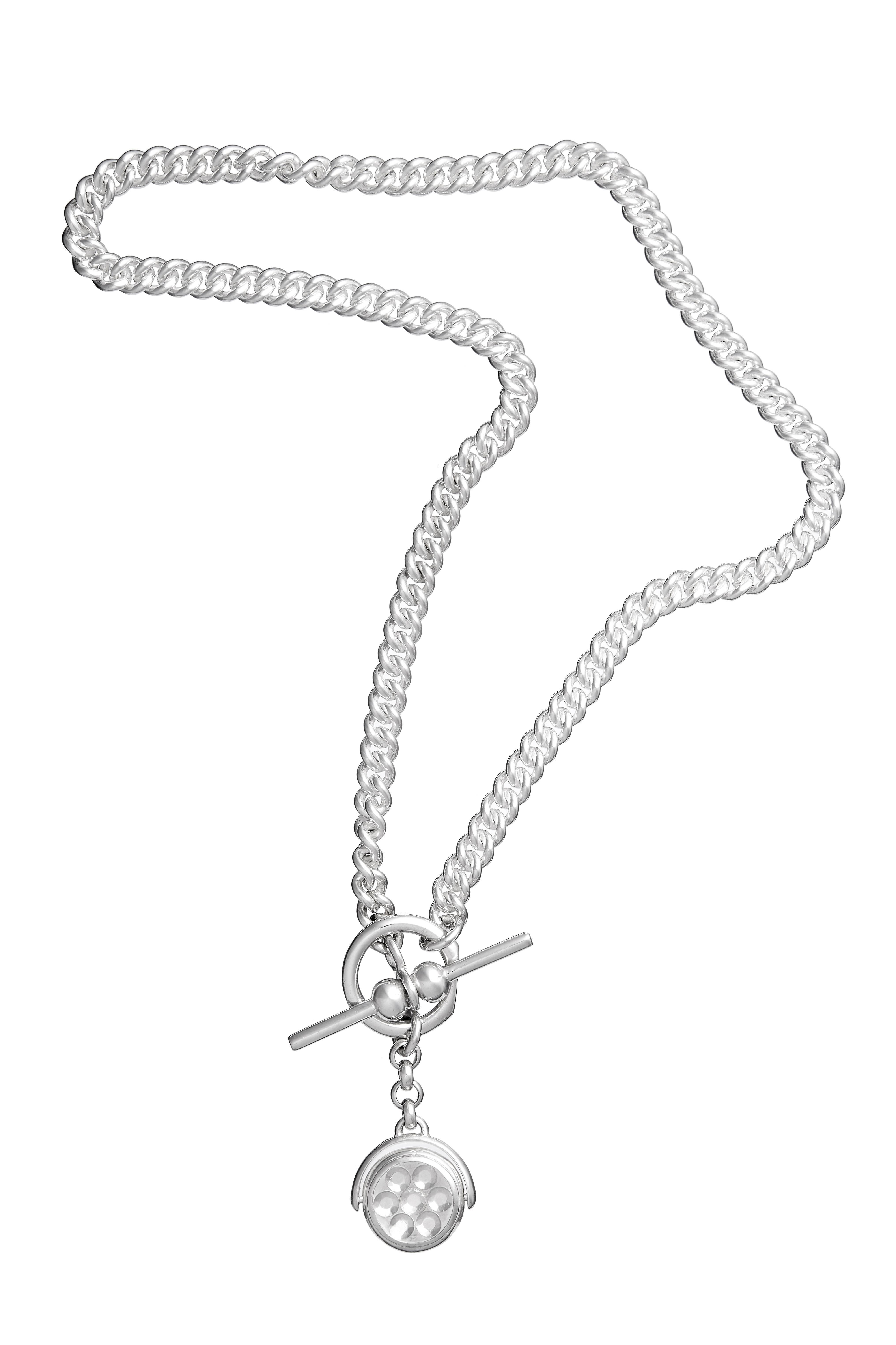 T-Bar Clasp Rotating Signet Silver Curb Chain Pendant Necklace  In New Condition For Sale In London, EMEA - British Isles