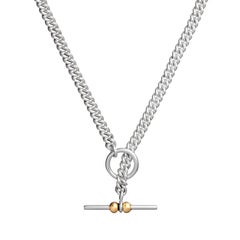 Ballz T-Bar Heavy Silver Curb Chain with Vermeil T-Bar Clasp Necklace 