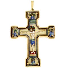 18 Karat Gold Enameled Cross of Christian Art