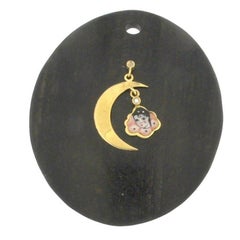 Concave Ebony Disc with 18 Karat Yellow Gold and Diamond Pierrot Moon