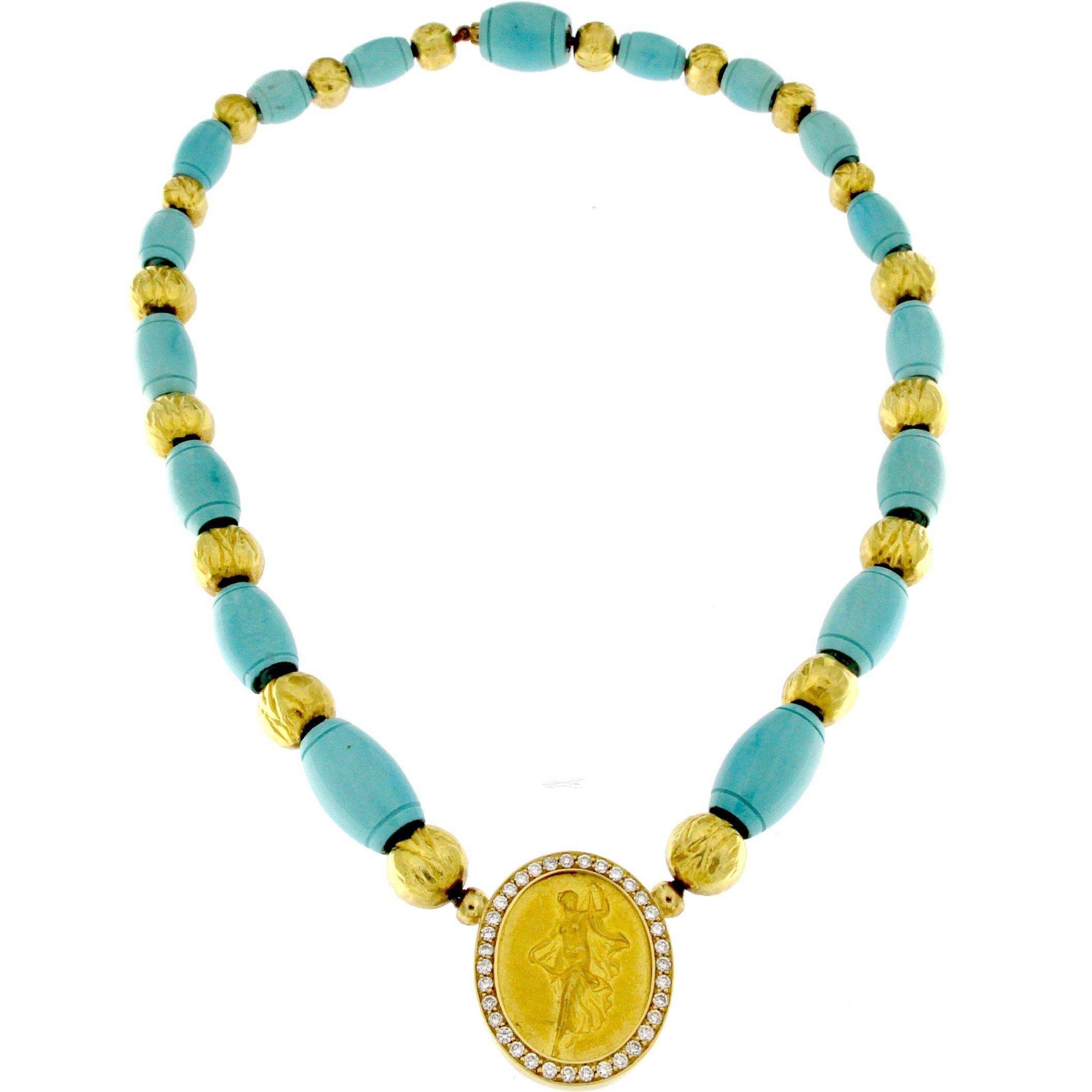 24 Karat Gold Lily Necklace and Turquoise Paste