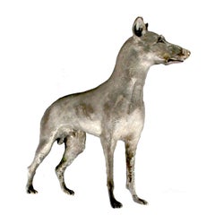 Scultura di cane dobermann maschio in argento