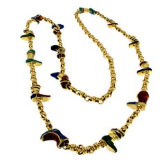 Long 18 Karat Yellow Gold Necklace with Enamelled Boots