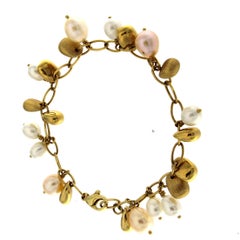 Set Necklace and Bracelet in 18 Karat Gold with River Pearls