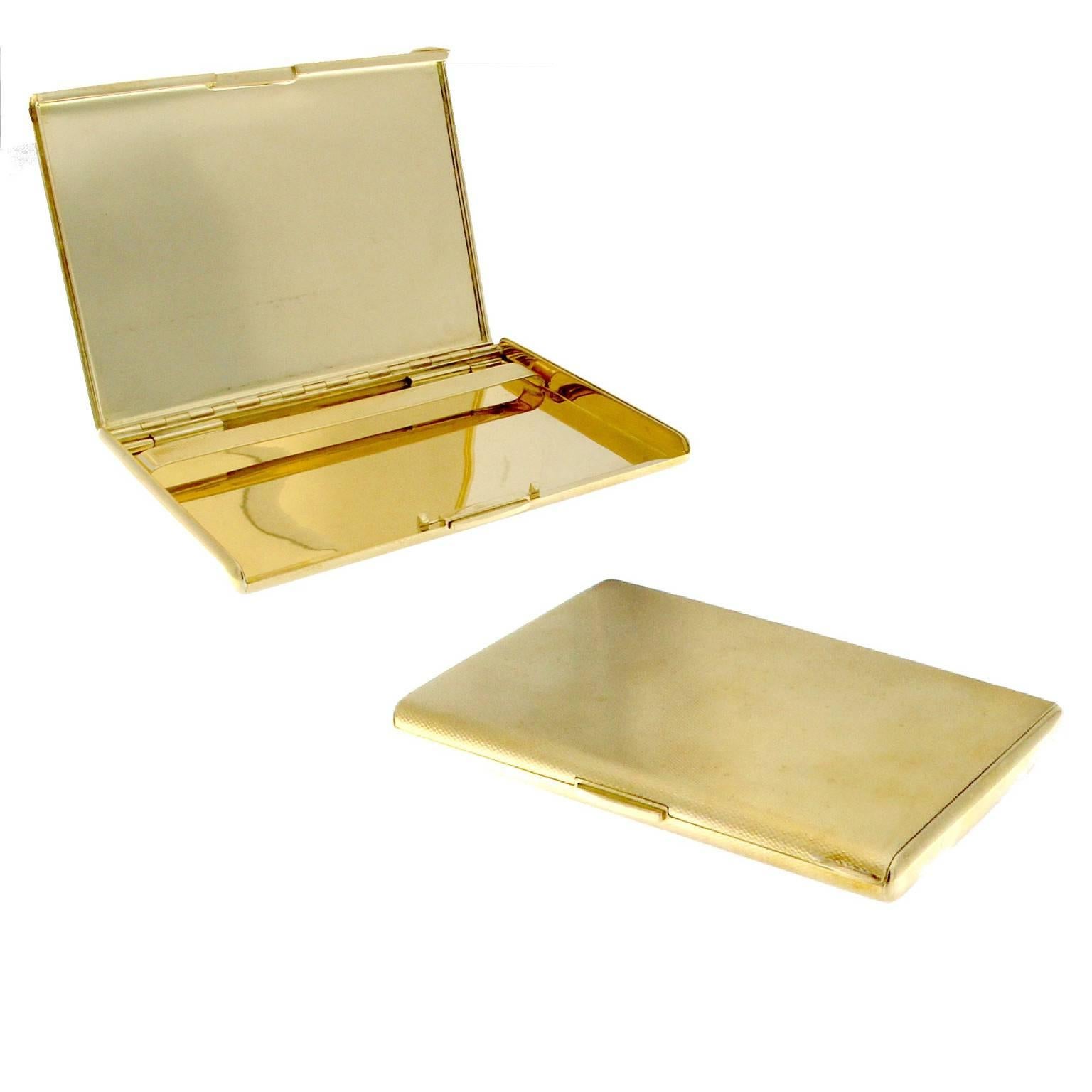 Antique 9 Karat Yellow Gold Hinged Cigarette Case/ Box with Elastic Holder  For Sale at 1stDibs