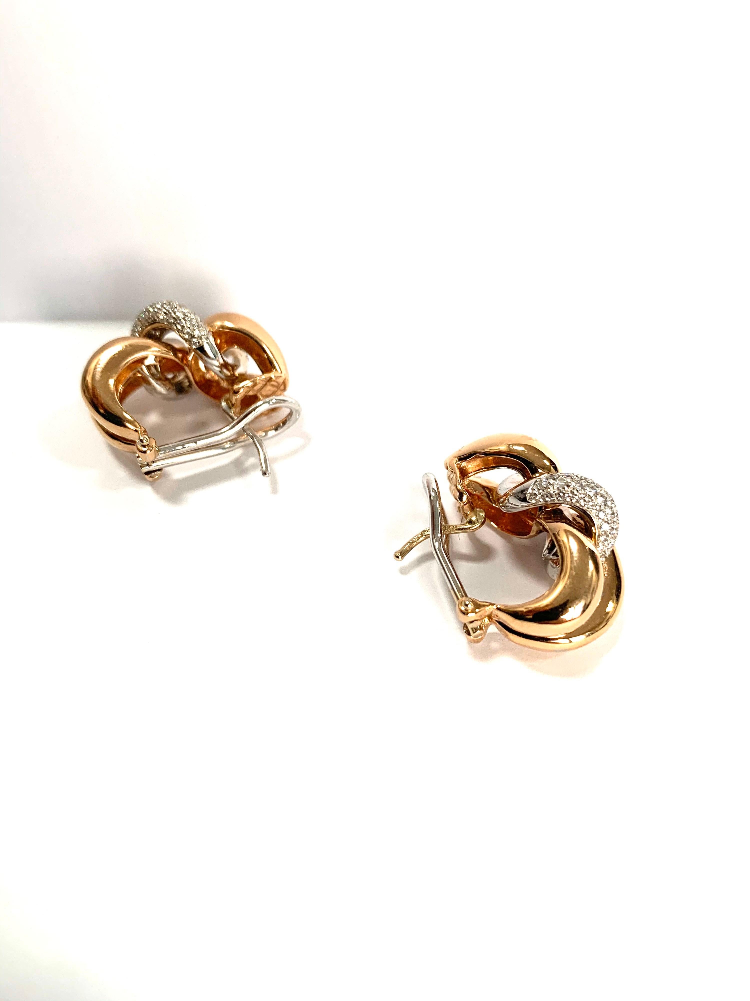 Classic Groumette Earrings 18 Karat Rose Gold and Diamonds For Sale 1