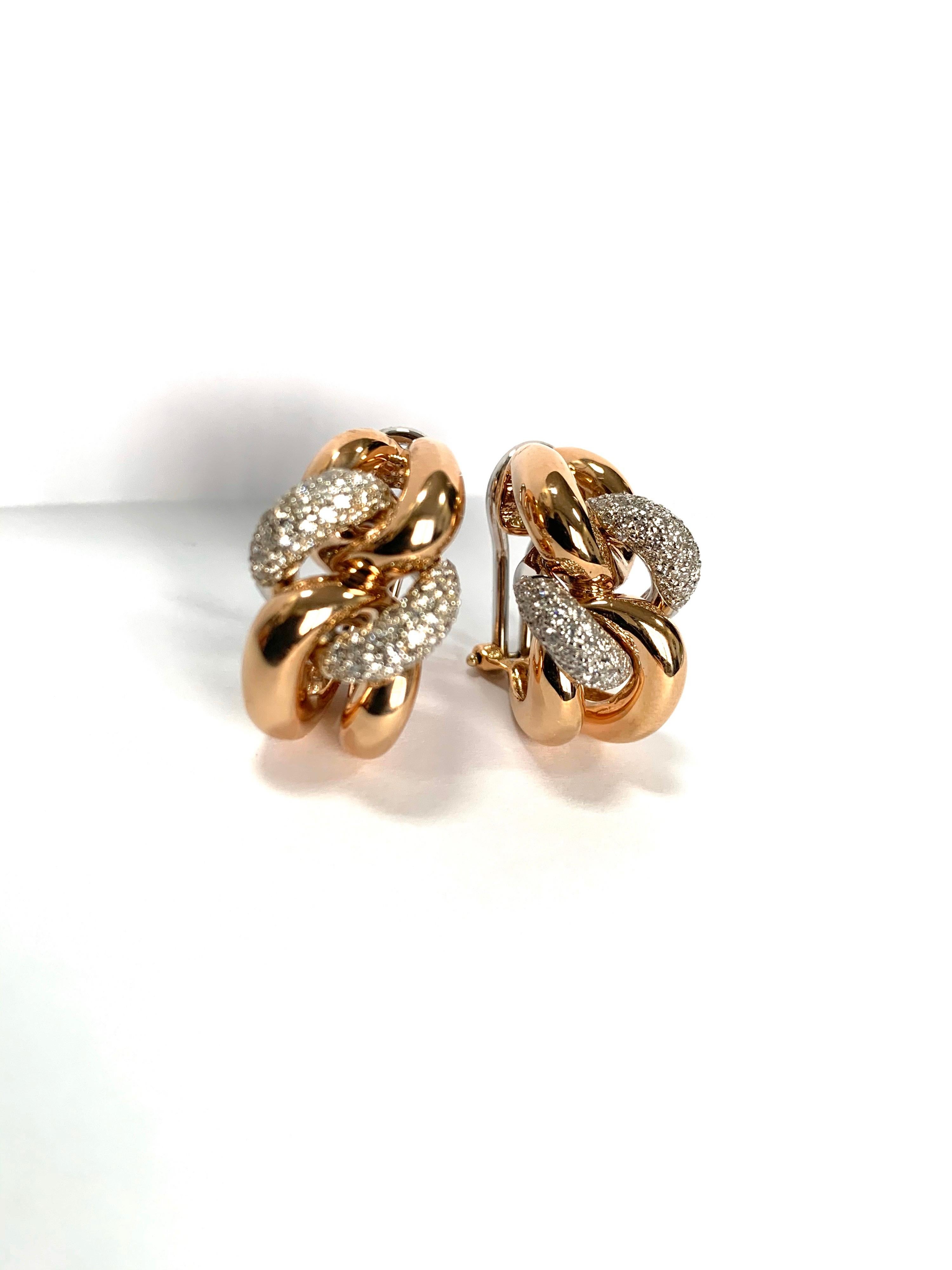 Classic Groumette Earrings 18 Karat Rose Gold and Diamonds For Sale 2